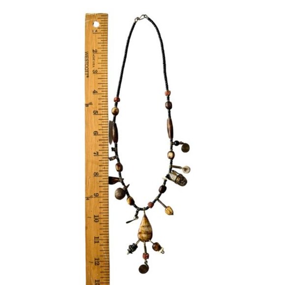 Vintage Handmade Brass, Bead, and Shell Necklace - Picture 9 of 9